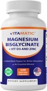 Vitamatic Magnézium (Bisglicinate & Oxide-ból) D3-vitaminnal és cinkkel - 120 Veg kapszula - Támogatja az izmot, ízületet, ideget és a szív egészségét - nem-GMO, gluténmentes