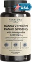 VINATURA Kanna Zembrin Sceletium Tortuosum - 50mg Kanna / Serving, Ashwagandha, Ginseng * Brain Health, Stress Relief Support * Panax Ginseng 80% Ginsenoside Ashwagandha Capsules 10% Withanolides