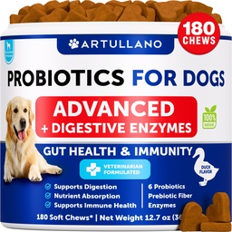 Probiotikumok kutyáknak - Support Gut Health, Itchy Skin, Allergia, Immunity, Easy Balance - Kutya probiotikumok és emésztési enzimek prebiotikumok - Csökkentése Hasmenés, Gáz - 180 probiotikus sajtok kutyáknak
