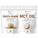 Mikro összetevők MCT Oil Powder Prebiotic Fiber & Lions Mane gomba kiegészítés Powder Bundle 2 Pack 124; C8 MCT Oil for Coffee Creamer 124; Természetes szuperfood for Brain, Energy, & Immune Health