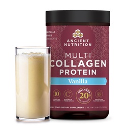 Ancient Nutrition Collagen Peptides Powder, Multi Collagen Protein, Women & Men, C-vitamin, Probiotikumok, Hydrolized Collagen, Skin Skin, Joints, Gut Health, Vanilla, 24 Servings