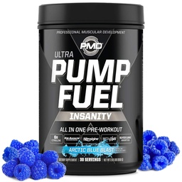 PMD Sports Pump Fuel Ultra Insanity - Premium Pre Workout Powder & Muscle Pump, nagyobb fókusz, Endurance & Recovery, Premium Creatine, Arginine & Beta Alanine - Arctic Blue Blast (30 szerváció)
