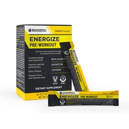 BODi Energize Pre Workout Powder - Beta-Alanine, Quercetin & Low- Dose koffein Formula a fokozott energia & Fókusz, Növelje az energia & tartóssági kiegészítés, Lemon ízesített, 20 Sticks