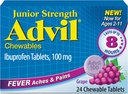 Advil Junior Strength Rágóerő Ibuprofen Fájdalomcsillapító és Lázcsökkentő, Gyermekibuprofen fájdalomcsillapító, Szőlő - 24 tabletta