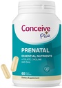 Fogantatás Plus Prenatalis Vitaminok női kiegészítés - Multivitamin Folic Acid terhesség Vegan, Kolin, Vas - Pre Natal Vitamins DHA, Nem GMO - Anyasági vitamin agy & szem 60 kapszula