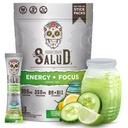 Salud 2- in1 Energy Drink Powder + Focus, Uborka Lime, Organic koffein, B6 + B12, Theanine, Clean Energy Drink Packets, Agua Fresca Mix, Non-GMO, Gluten Free, Vegan, 1 g Cukor, (15 Servings)