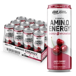 Optimum Nutrition Amino Energy Sparkling Hydration Drink, Electrolytes, koffein, Amino Acides, BCAA, Sugar Free, Juicy Cherry, 12 Fl Oz, 12 Pack (csomagolás május Vary)