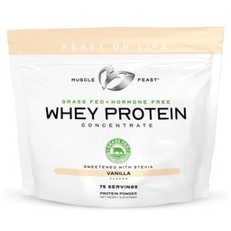 Muscle Feast Grass- Fed Whey fehérje koncentrátum por, Minden természetes, Hormonmentes paszta Emelkedett tejsavó fehérje por a nők és férfiak, Tiszta, Non-GMO & Gluten Free Whey koncentrátum - Vanilla, 5lb